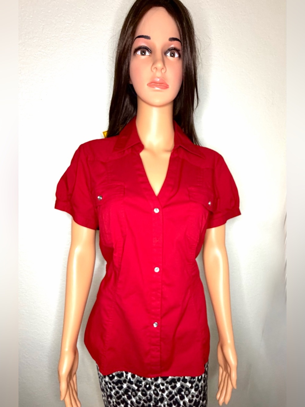 Express Essential Stretch Short Sleeve Button Down Shirt